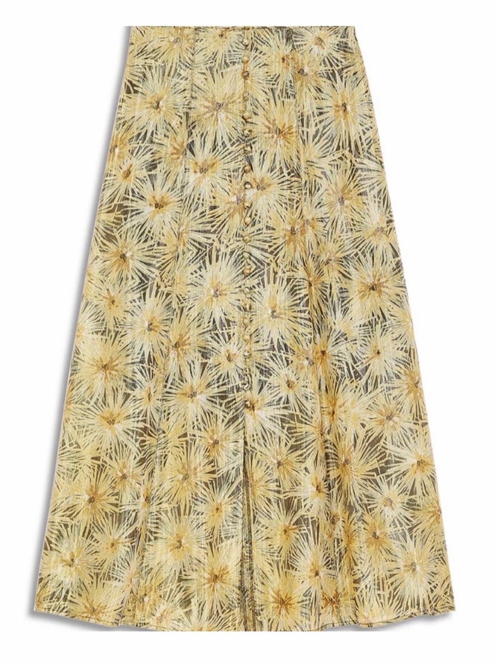 The Kooples Yellow Floral Maxi Skirt with Front Buttons